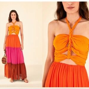 FARM Rio Color Blocking Maxi Dress Sz XL